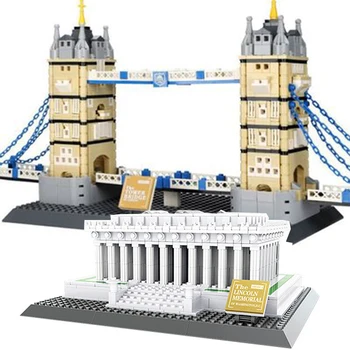 

4216 Blocks World Architecture Lincolns Memorial The tower Bridge of LODON-England Model Building Bricks For kids Birthday Gifts