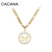 Crystal Round Butterfly Necklace For Women And Men Stainless Steel Cuban Chain Necklaces New Statement Wedding Gift Jewelry S763