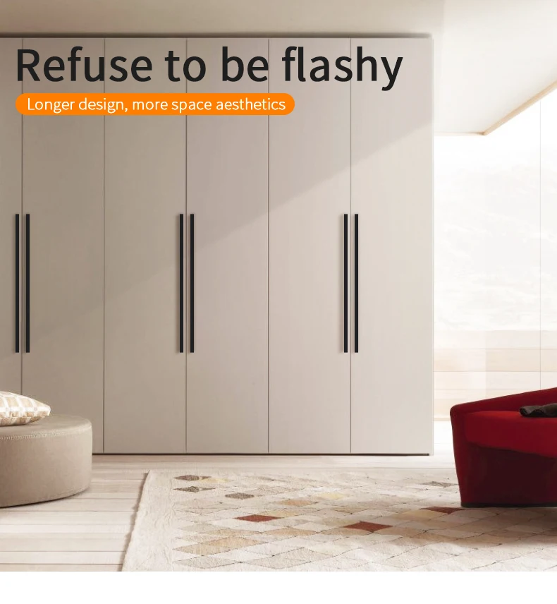 YONFIA 3728 Black Long Aluminium Profile Wardrobe Cabinet Drawer Pull Handle Long Gold Kitchen Furniture Closet Pull Door Handle