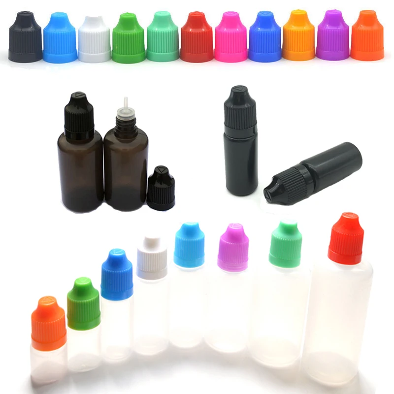 30pcs 3ml 5ml 10ml 15ml 20ml 30ml 50ml 60ml 100ml 120ml PE Dropper Bottle E liquid Vape Bottle with Colorful Childproof Caps