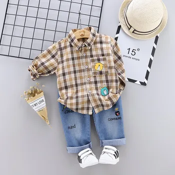 

baby boy clothes plaid Shirt+jean casual boys clothes set vetement bebe garcon baby clothes set infant clothing 80/90/100/110cm