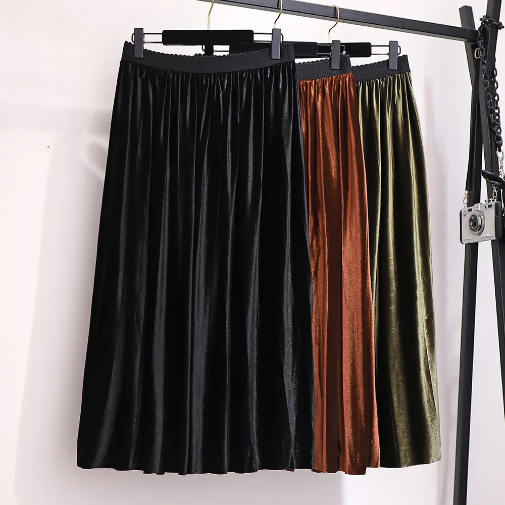 XXL~ 6XL широкая эластичная талия Флокированная плиссированная юбка Осень Зима Новые Большие размеры женские корейские флисовые миди юбки B756