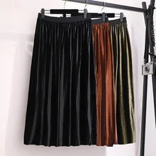 XXL~ 6XL широкая эластичная талия Флокированная плиссированная юбка Осень Зима Новые Большие размеры женские корейские флисовые миди юбки B756