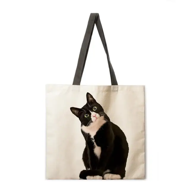 Foldable shopping bag black cat handbag lady shoulder bag lady leisure handbag outdoor beach handbag 1