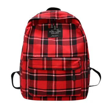 

Women New Bag Student College Wind Plaid Canvas Travel Backpack zipper Casual Wild Large Capacity Backpack G091224