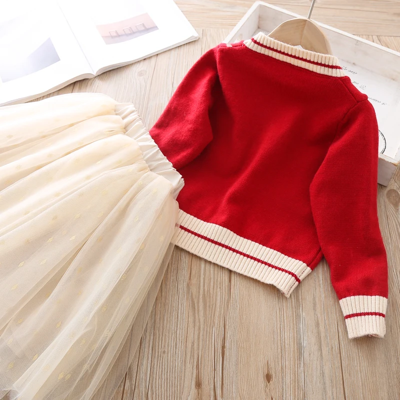 Платье для девочек; сезон осень-зима; новое платье принцессы; элегантная детская одежда; свитер; куртка+ юбка; комплекты одежды для детей из 2 предметов
