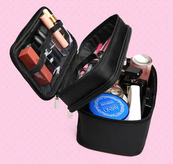 

Fashion Travel Portable Double-Layer Cosmetic Bag, Large Capacity Toiletry Bag Portable Makeup Tool Storage Pouch with Handle