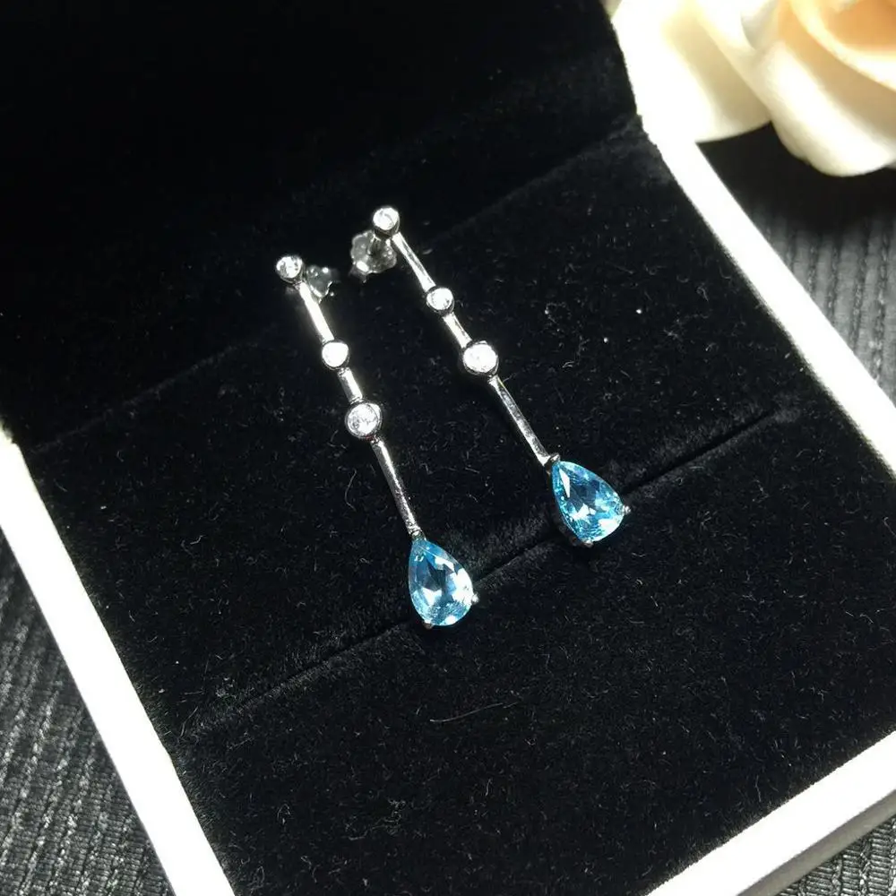 MeiBaPJ Classic Natural Blue Topaz Water Drop Jewelry Set 925 Silver 3 Suit Fine Wedding Jewelry