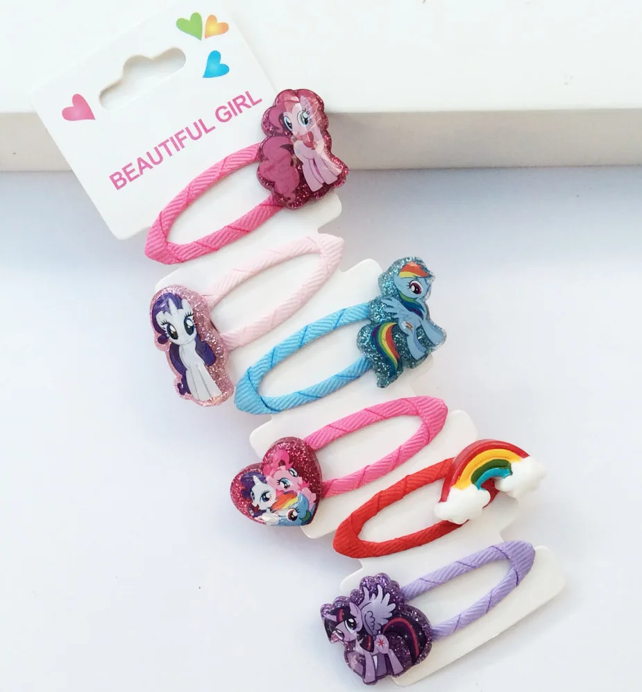 6 Pcs My Little Pony Hair Rope Hair Clip Child Girl Cartoon Cut Cartoon Resin Rainbow Baby Hair Accessories