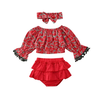

2020 Summer Watermelon Newborn Set Baby Girl Clothes New Born Long Sleeve Crop Tops Ruffle Shorts Outfits Clothes Set 3PCS