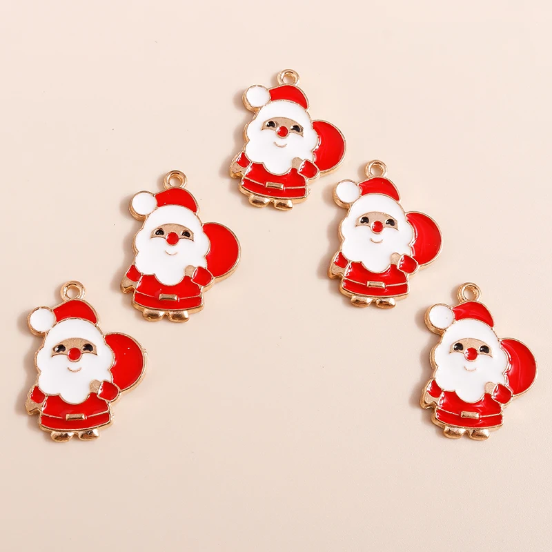 Leslie 10 stücke 23*17mm Cartoon Weihnachten Santa Claus Charms Für Schmuck Machen Diy Nette Weihnachten Ohrring Armband neceklcae Anhänger – Detail 6