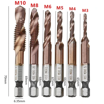 

High Quatity 6Pcs/Set M3-M10 Combination Drill Tap Bit Set HSS 6542 AlTiN Nano Coated Deburr Countersink Drill Bits