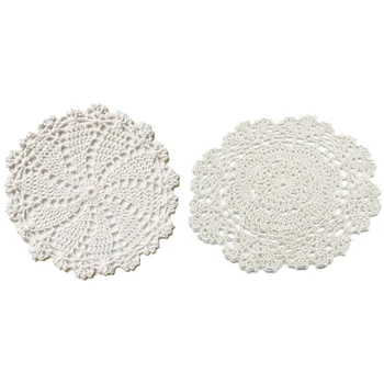 

Handmade Round Crochet Cotton Lace Table Placemats Doilies Value Pack, Mix, Beige 4Pc