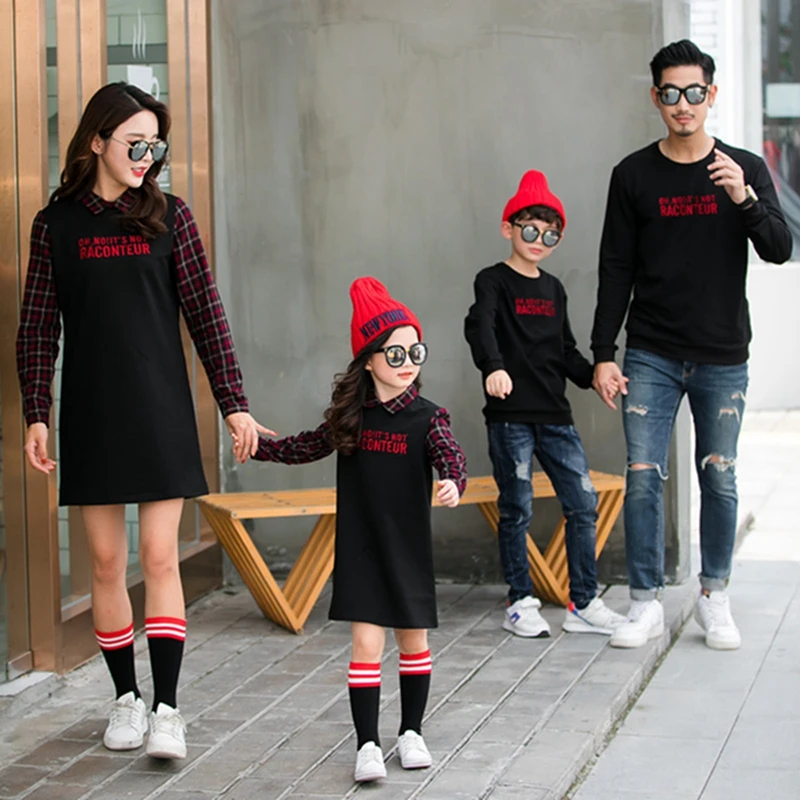 New Autumn Family Matching Outfits Mom And Daughter Fashion Embroidery Dress Dad Son Sweatshirt Children Long Shirts