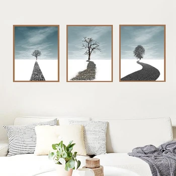 

Tree Posters Landscape Canvas Painting Road Street Tree Print Caravan Poster Black and White Wall Art Picture for Living Room