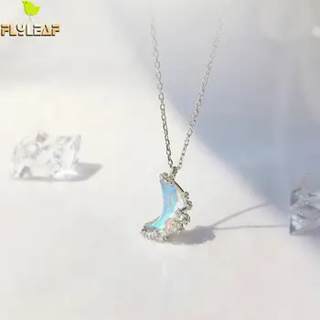 

925 Sterling Silver Moonstone Moon Necklace Women Light Luxury Clavicle Necklace Lady Student Gift Jewelry Flyleaf