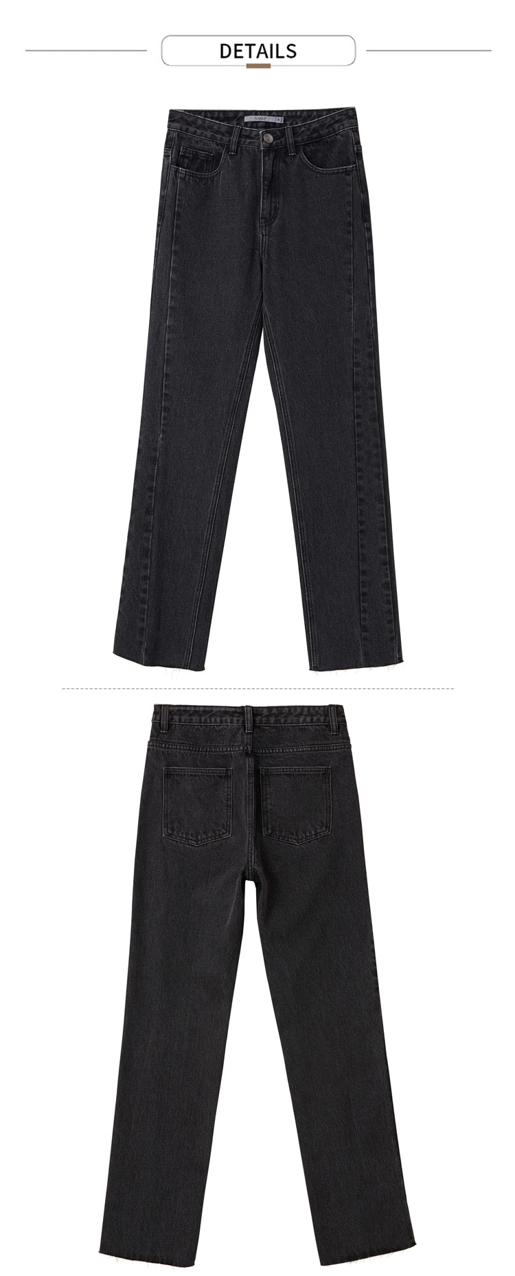 AMII Minimalism Summer Autumn Fashion Women Jeans Causal Cotton Black High Waist Straight Ankel-length Female Jeans 12040026