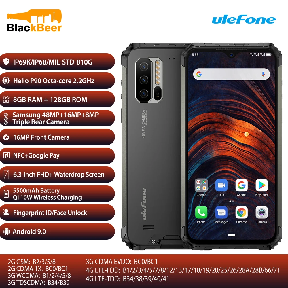  Ulefone Armor 7 6.3 Inch Dual 4G SmartPhone Helio P90 Octa Core IP68/IP69K Rugged Cellphone Global 