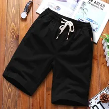 Летние мужские Повседневные Дышащие хлопковые шорты с эластичной талией, дышащие пляжные шорты Hoome, однотонные черные шорты 5XL