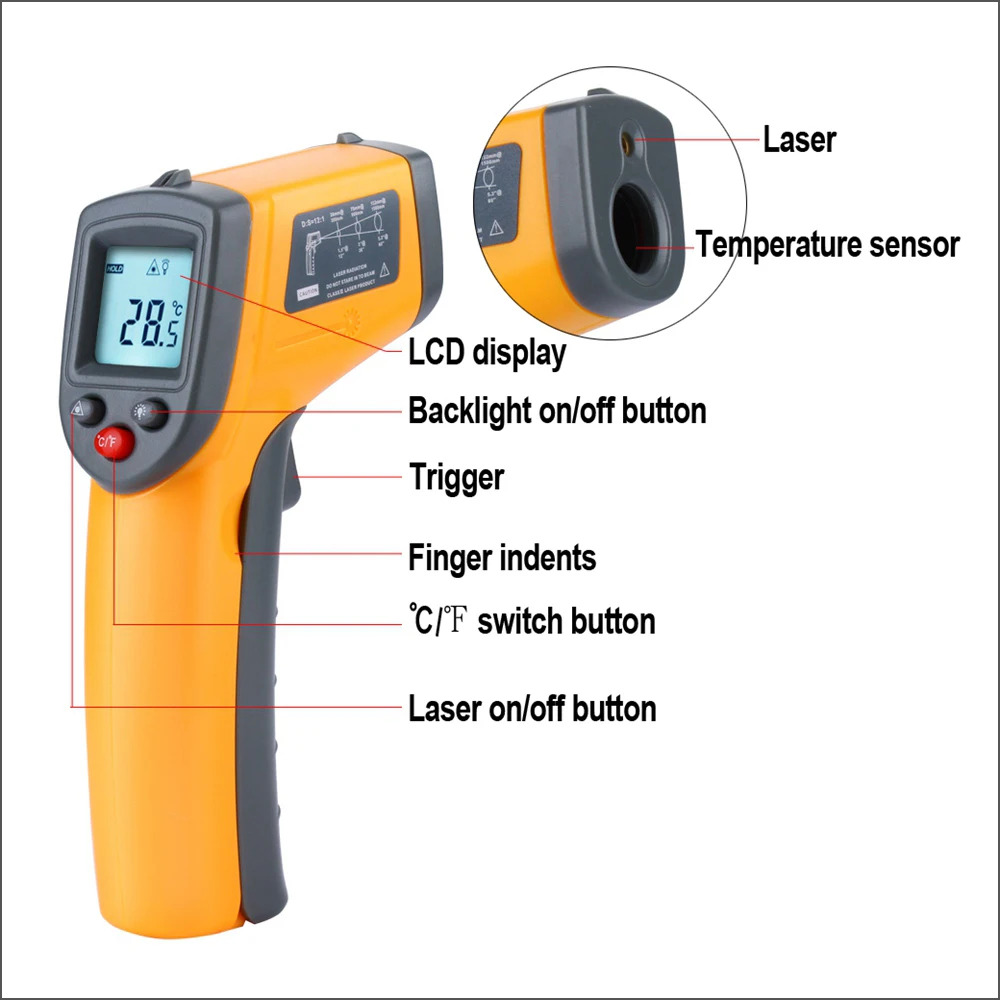 XRCLIF Infrared Thermometer Gun -58°F to 788°F, Laser Temperature Gun with Adjustable Emissivity, Non Contact Laser Thermometer for Cooking/BBQ/Pizza