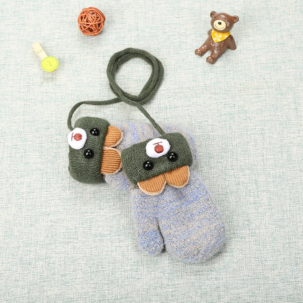 Зимние Лоскутные теплые варежки для маленьких мальчиков и девочек с ушками медведя, перчатки для малышей, милые детские перчатки, Защита лица, для новорожденных, регулируемые