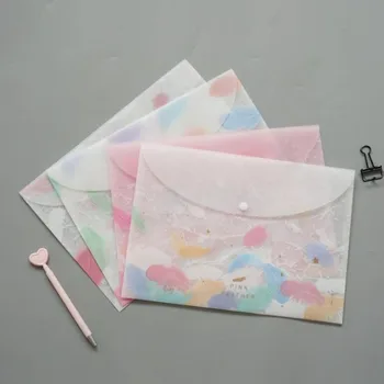 

1 Pcs Cartoon A4 Colorful Feather Texture Transparent PP Document Bags File Folder Stationery Storage Organizer Gifts