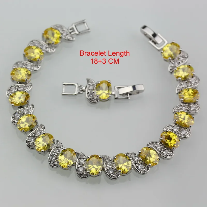 Bohemia Style Passionate Yellow Zircon Costume 925 Silver Fashion Women Jewelry Sets Dangle Earring Bracelet Ring 7-Color Sets