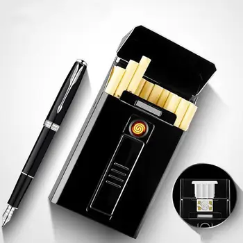 

USB recharge lighter cigarette box case portable LED display USB charging Windproof flameless Electronic lighter for Women