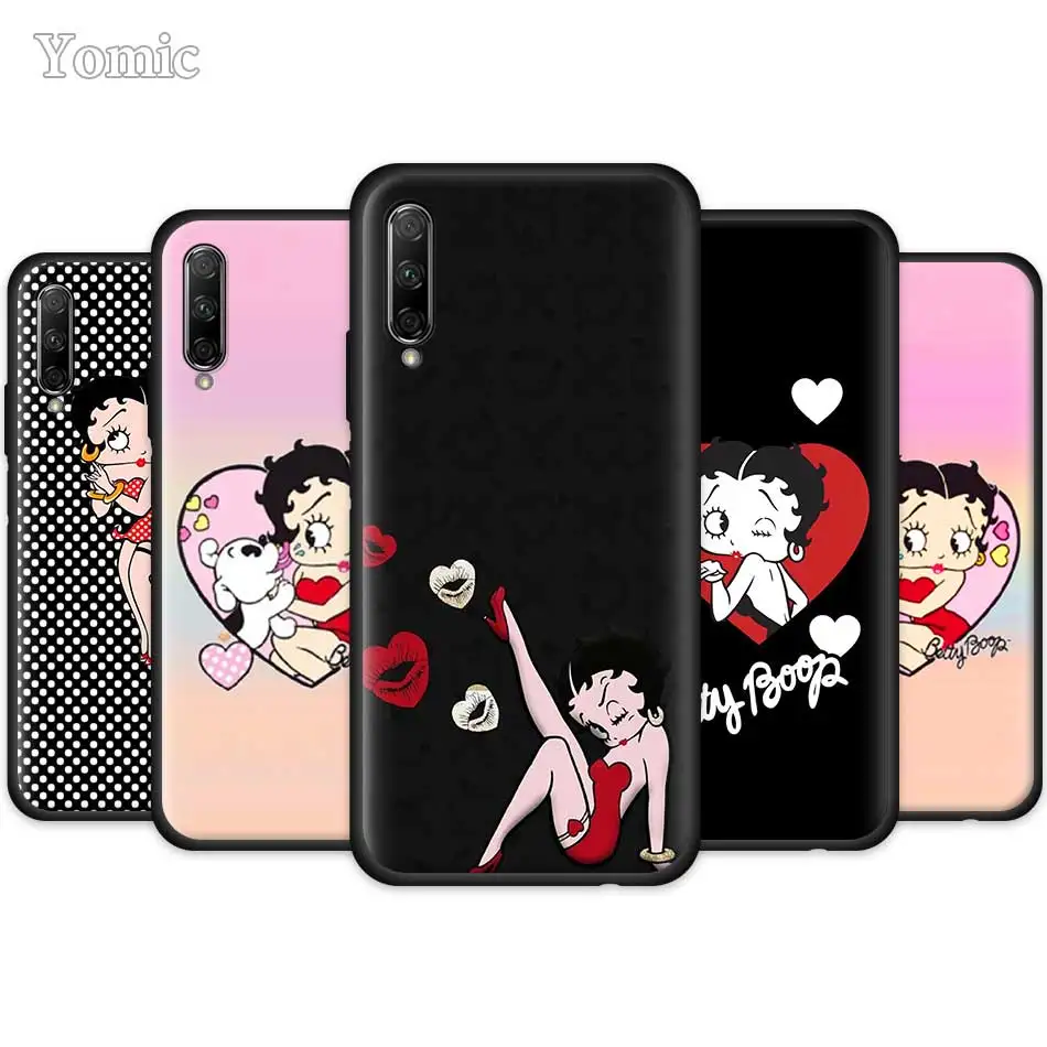 

Betty Boop Black Silicone Case for Huawei Honor 9X Pro 10 20 Lite 20i V20 8X 8C 8A 8S Play Phone Cover