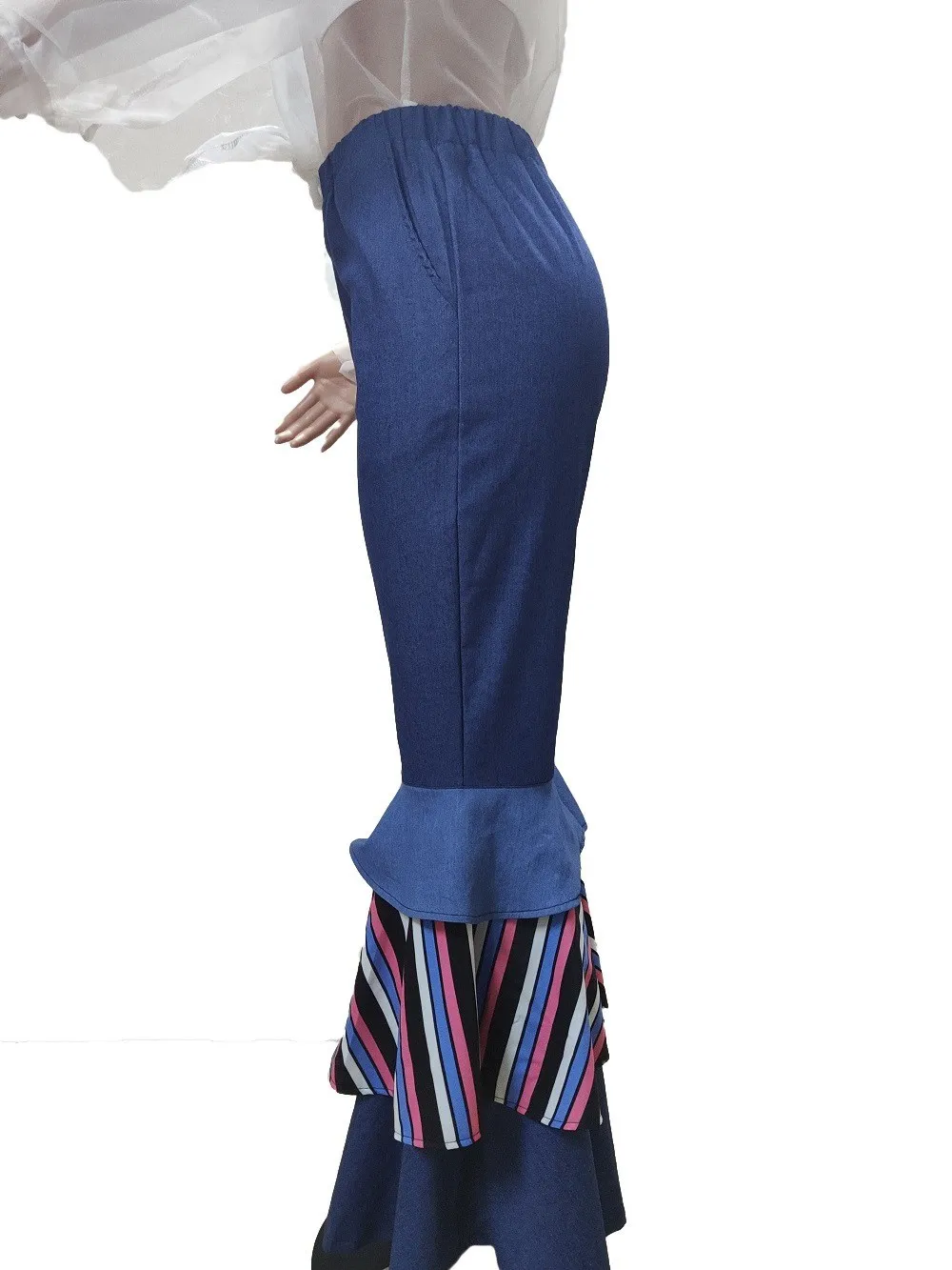 2019 Женские винтажные женские джинсы ретро джинсы Широкие брюки женские случайный звонок-низ каскадные Гофрированные Брюки