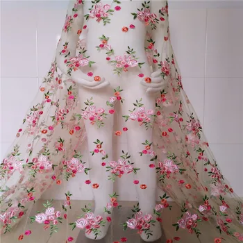 

1yard 140cm Heavy work soluble embroidery colors flower mesh tulle lace fabric diy fashion wedding dress clothing accessories