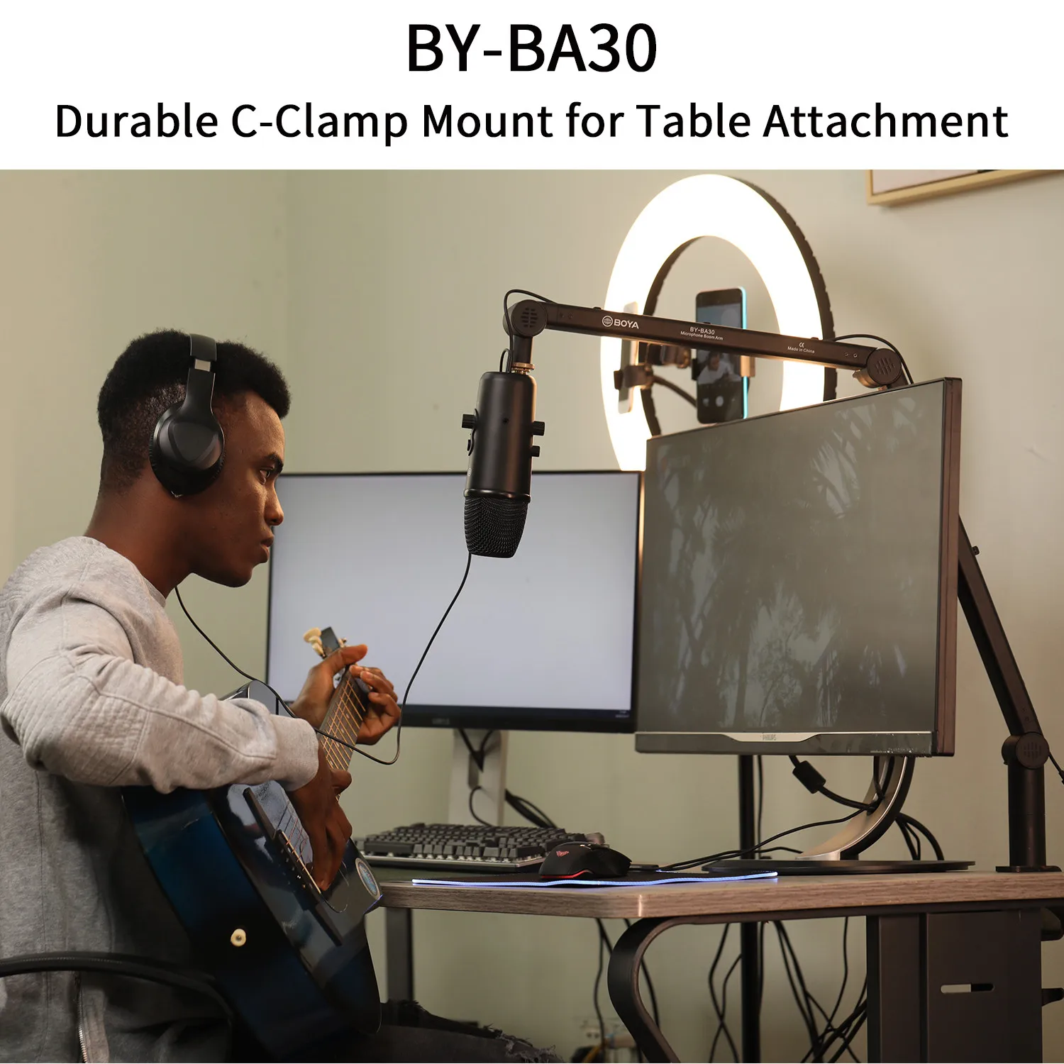 Profissional para Fazer Podcasts ao Vivo Conteúdo de Streaming Criação com Montagem em C-braçadeira Boya Microfone Lança Manual Dispositivo - Image 3