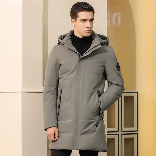 Высококачественная Мужская куртка-пуховик, новая стильная зимняя мужская длинная деловая Повседневная Теплая мужская куртка с капюшоном, 90% белый пуховик на утином пуху