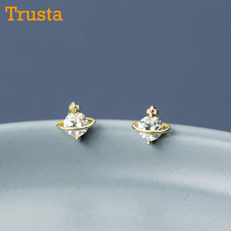 

Trusta 100% 925 Sterling Silver Jewelry Fashion Tiny 7mmX6mm Gold Universe Stud Earrings For Women Best Friend Daughter DS802