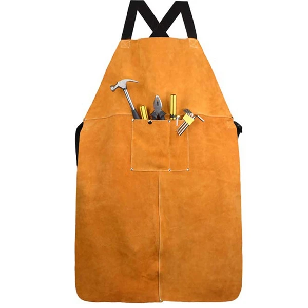 Promotion! Leather Welding Apron Work Heat Resistant &amp Flame Bib Heavy Duty Tools Shop W |