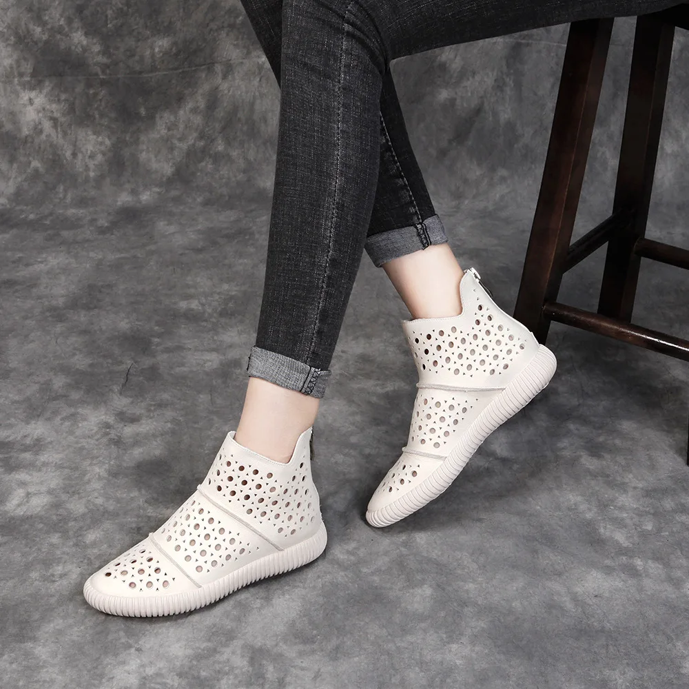 

Women Leather Sandals Flat Heel Hollow Out Black Shoes Summer Women Handmade Genuine Leather Sandals Boot For Women White Casual