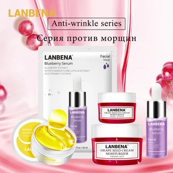 

LANBENA Anti Wrinkle Series Skin Care Face Sheet Mask Retinol Eye Patches Blueberry Serum Nourishing Grape Seed Cream 5 Sets