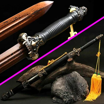 

Handmade Chinese KungFu Dao Sword Red Damascus Steel Double Edge Sharp Home Decoration Collection WuShu TaiChi Han Jian Saber