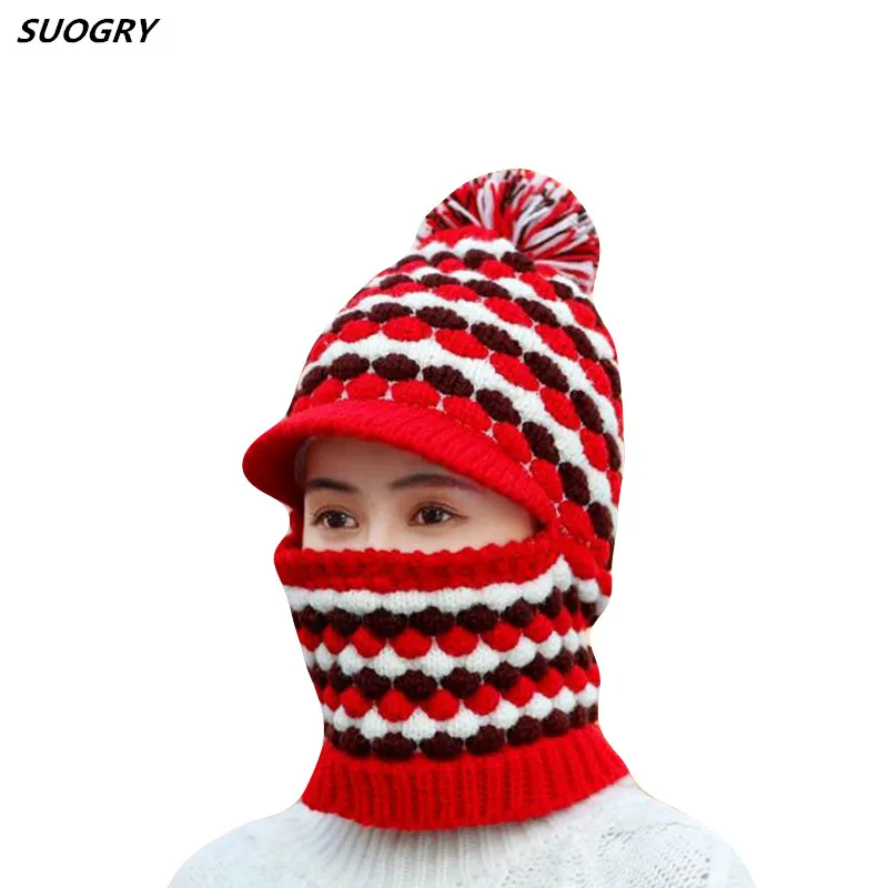 

Winter Plush Women's Knitted Hat Set Knitted Hats and Scarf Female Warm Wool Caps Neck Warmer For Women Skullies Beanies Collar
