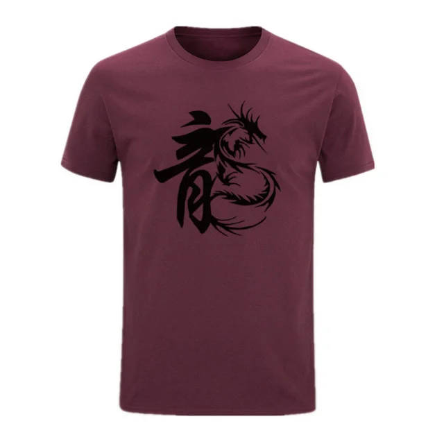 Wine red-H Tide New Vogues, повседневные мужские футболки, мужские футболки с принтом дракона, модные футболки из 111% чистого хлопка, футболки для японцев - Цвет: Wine red-H