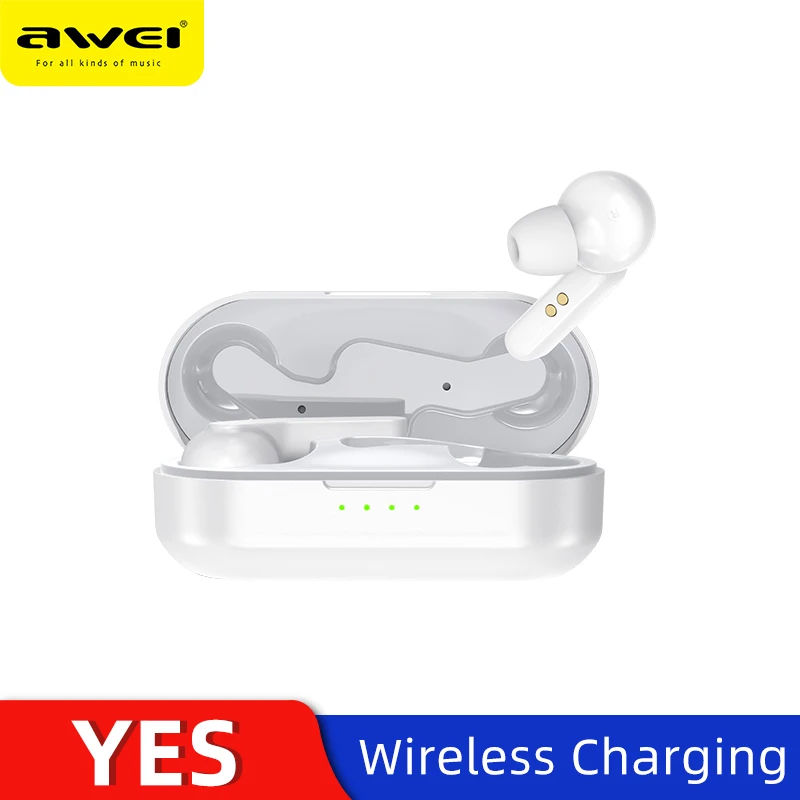 AWEI T10C TWS 5,0, IPX4, Bluetooth, настоящие беспроводные наушники, сенсорное управление, шумоподавление, регулятор громкости, супер бас, звук с микрофоном - Цвет: T10C White