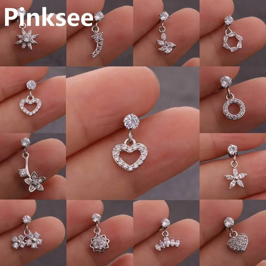 

1PC CZ Stud Piercing Moon Star Heart Cross Cartilage Earring Conch Tragus Stud Helix Piercing Jewelry Silver Gold Color