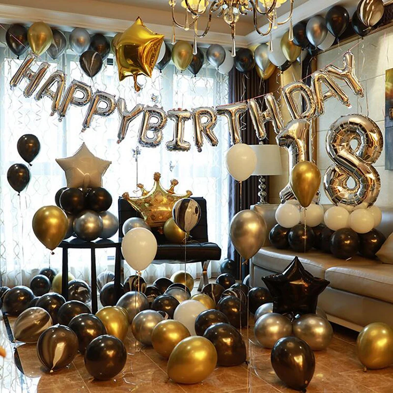 Globos De Latex De Metal Y Plata Para Adultos Decoracion Para Fiesta De Cumpleanos Y Aniversario 18 30 40 50 60 70 80 Y 90 Anos Globos Y Accesorios Aliexpress