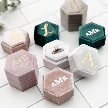 

Personalised Monogram Wedding Ceremony Velvet Ring Boxes bulk for Jewelly Wholesale Custom Engagement ring Bearer gift