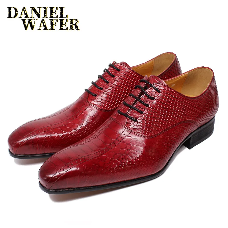 LUXURY HANDMADE MEN LEATHER SHOES FORMAL OFFICE WEDDING BLACK RED LACE UP POINTED TOE SNAKE SKIN PRINTS OXFORD | Обувь