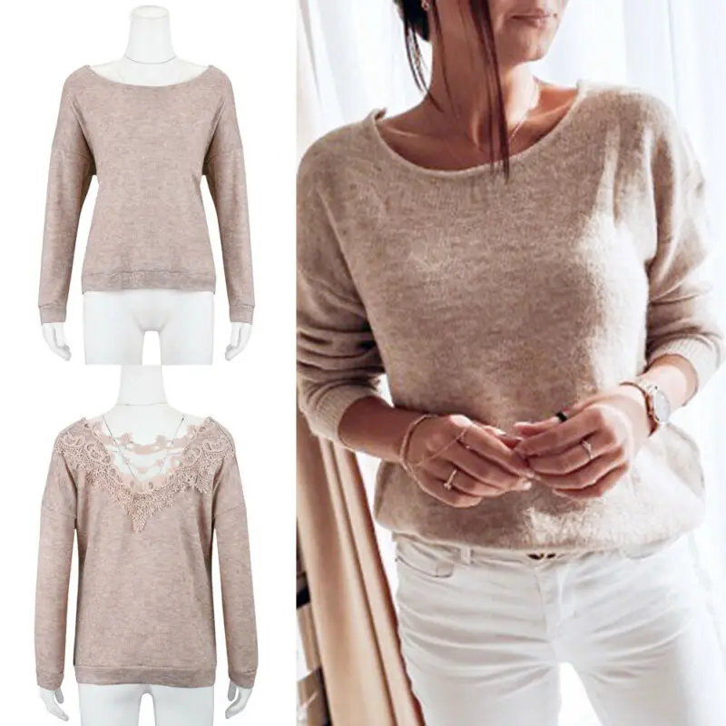 Autumn Womens Clothes Sexy Elegant Lace Stitching Backless Pullover Woman Sweater Long Sleeve Jumper Top Knitted Sweater Bodycon Autumn Womens Clothes Sexy Elegant Lace Stitching Backless Pullover Woman Sweater Long Sleeve Jumper Top Knitted Sweater Bodycon