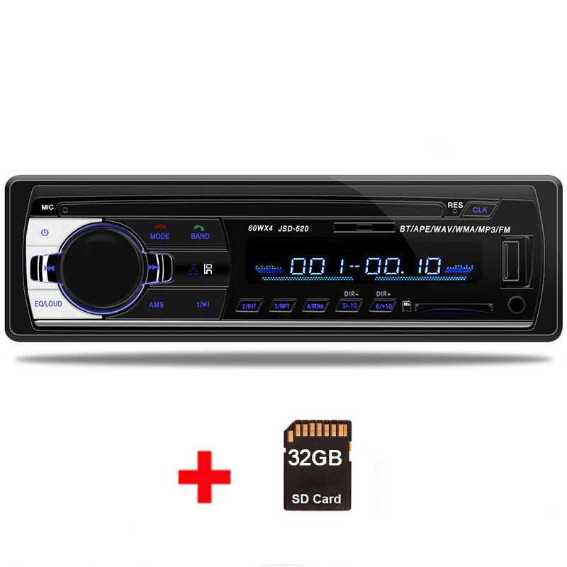 Авторадио Bluetooth 12 в автомобильный стерео радио FM Aux-IN вход приемник SD USB JSD-520 в тире 1 din автомобильный MP3 мультимедийный плеер - Цвет: 32G SD Card