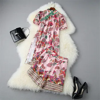 

2020 Summer Women Pants 2 Piece Set Women Designer Runway Suit Elegant Cheongsam Style Top and Shorts Vintage Suit Sets