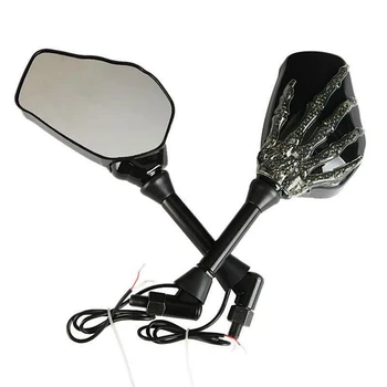 

Motorcycle Rearview Mirror Skull Hand Pattern Ghost Claw Led Light Turn Signal Mirror Fit 10mm 8mm Thread Bolts Motor Mirror
