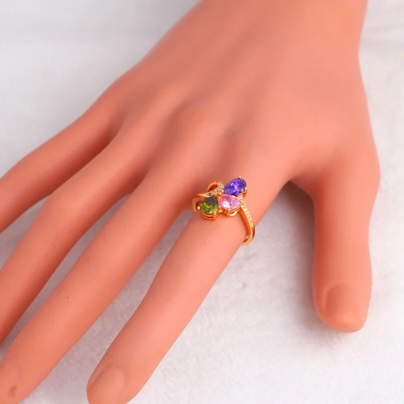 Rolilason Романтический Стиль Цвет браслет с фиолетовыми кристаллами Модные украшения подарок на день рождения кольца размер США с увеличенной полнотой#5,5#6,5#7#7,5#8,5 JR2133
